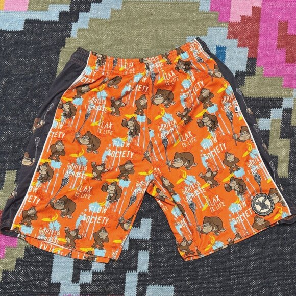Flow Society Lacrosse Shorts, Gorilla Print Orange Multi, Youth Medium 12/14 - Picture 1 of 14